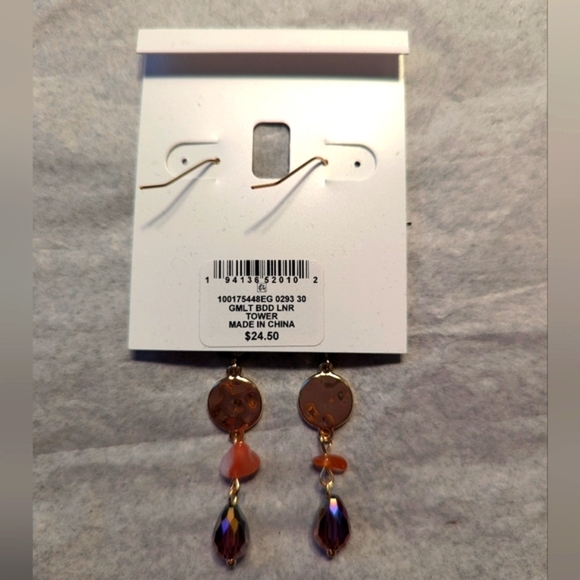 Style & Co Gold-Tone Disc Pearl Mixed Stone Linear 3 inch Drop Earrings NWT - Picture 6 of 6